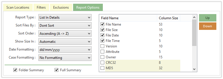 print directory report options